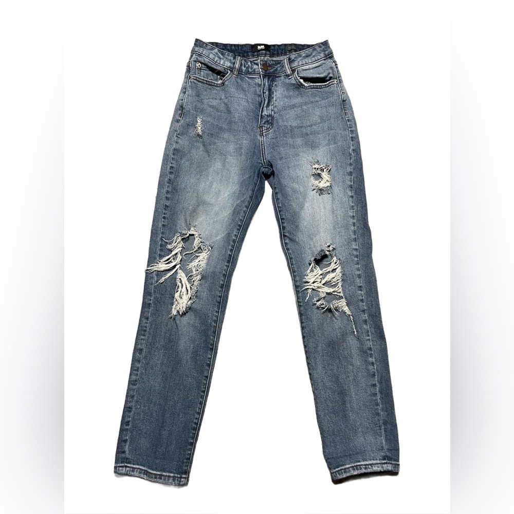 I&M Structured Denim Black Label High-Rise Distressed Mom Jeans (Size: 5)